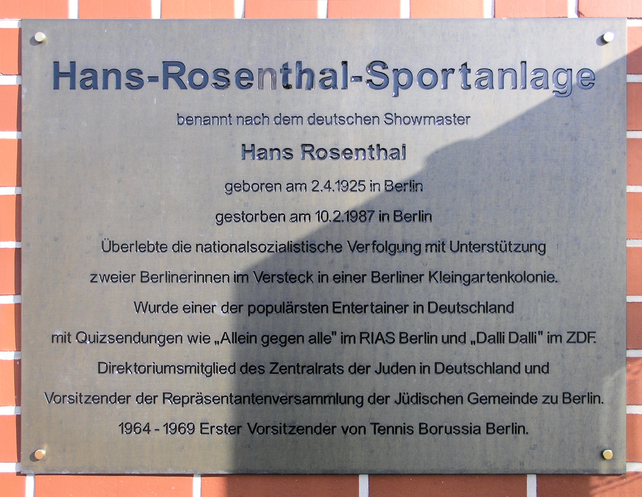 Gedenktafel Sportanlage Kühler Weg 12, Berlin