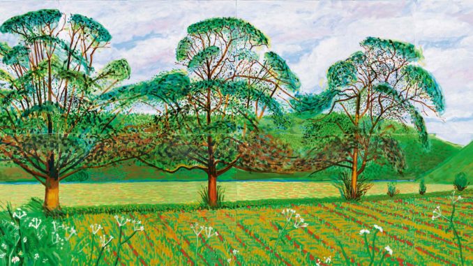 David Hockney, Three Trees near Thixendale, Spring, 2008, Öl auf acht Leinwänden, Sammlung Würth 12500, Foto: David Hockney